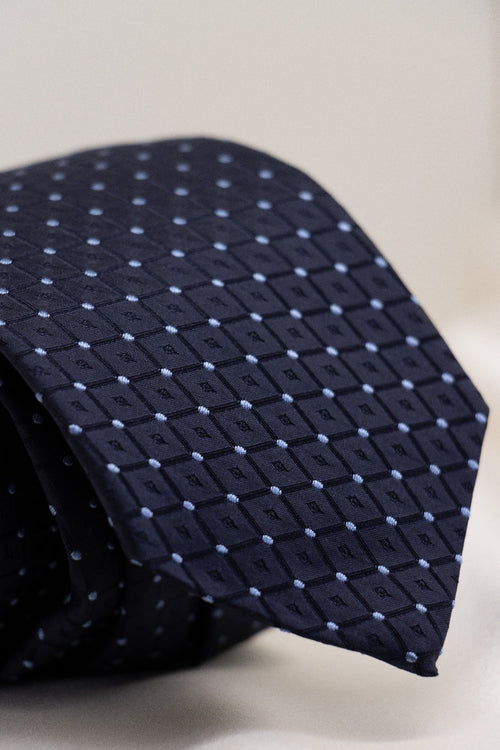 Cravatta Incappucciata in Pura Seta Blu pois azzurro