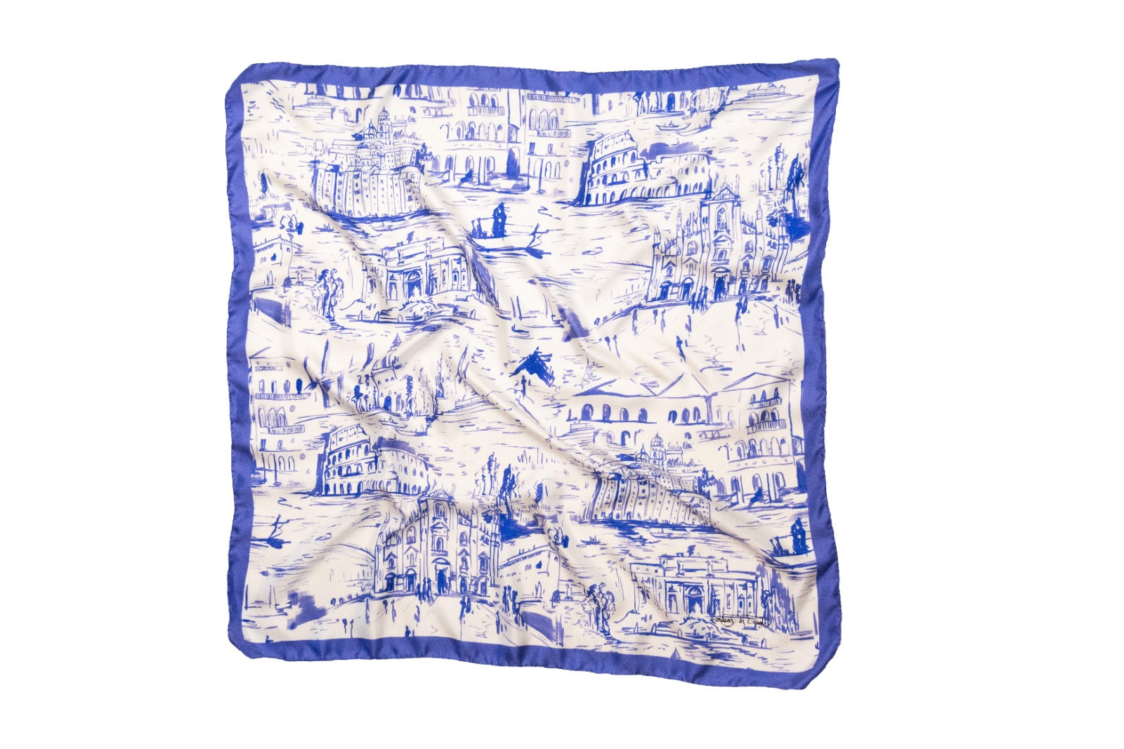 Foulard Classico in Twill di Pura Seta Azzurro e Bianco