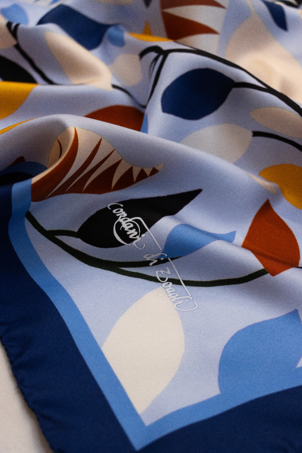 Foulard Classico in Twill di Pura Seta Azzurro e Giallo