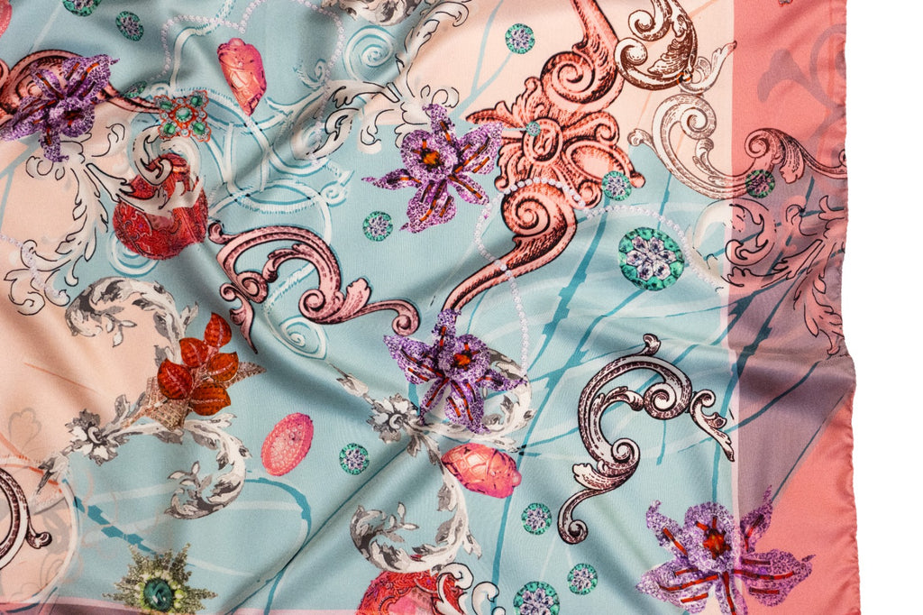 Foulard Classico in Twill di Pura Seta azzurro e rosa