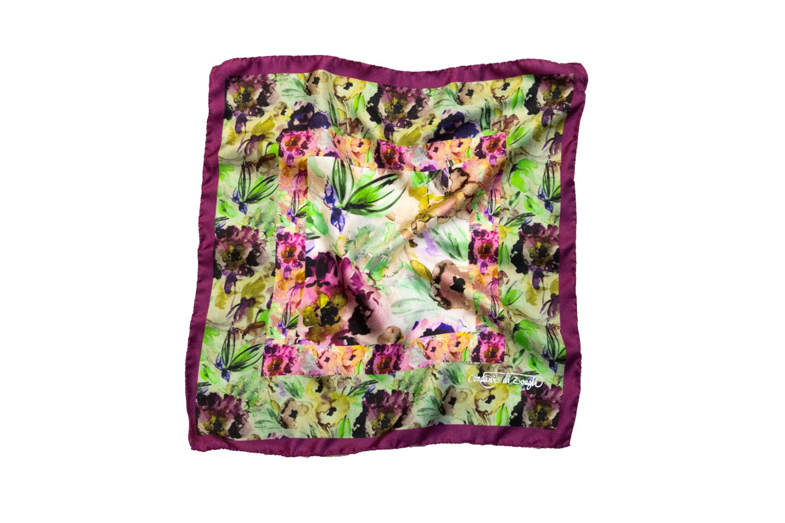 Fularino da collo in Twill di Pura Seta viola e verde