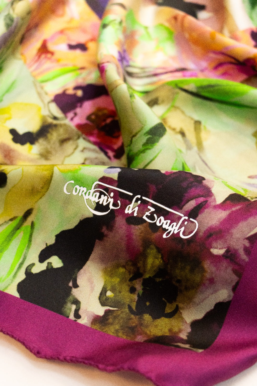 Foulard Classico in Twill di Pura Seta Verde e Viola