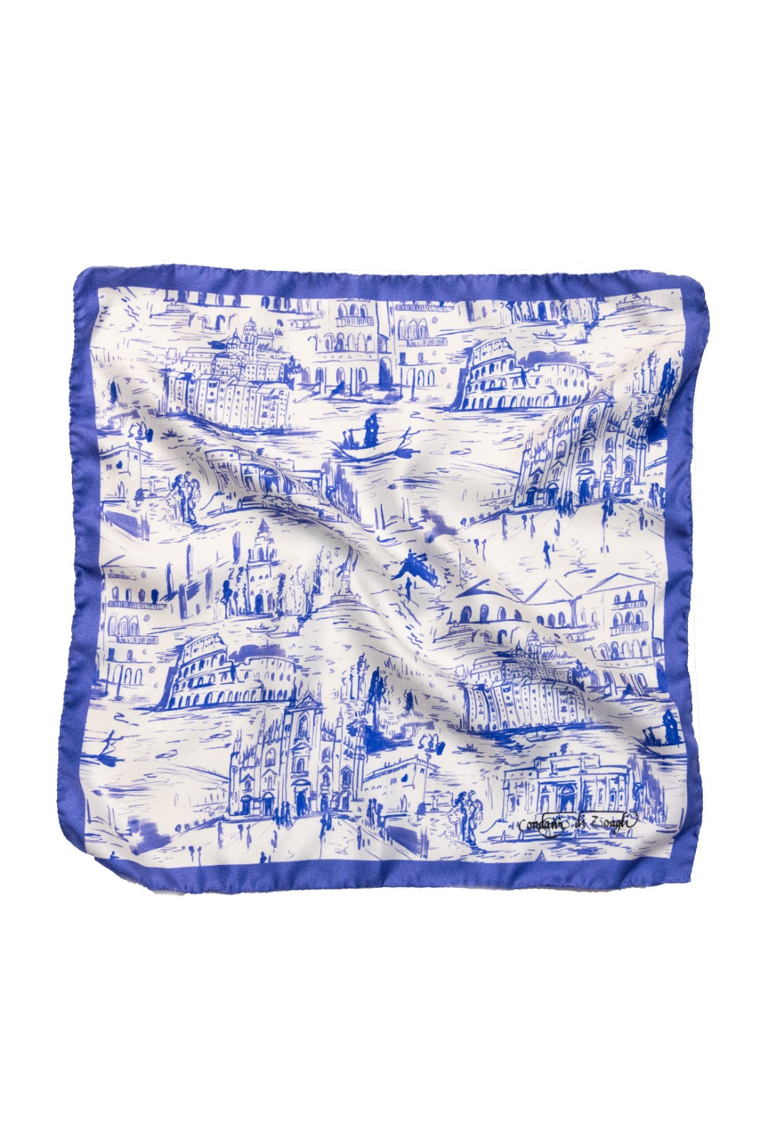 Fularino da collo in Twill di Pura Seta azzurro e bianco