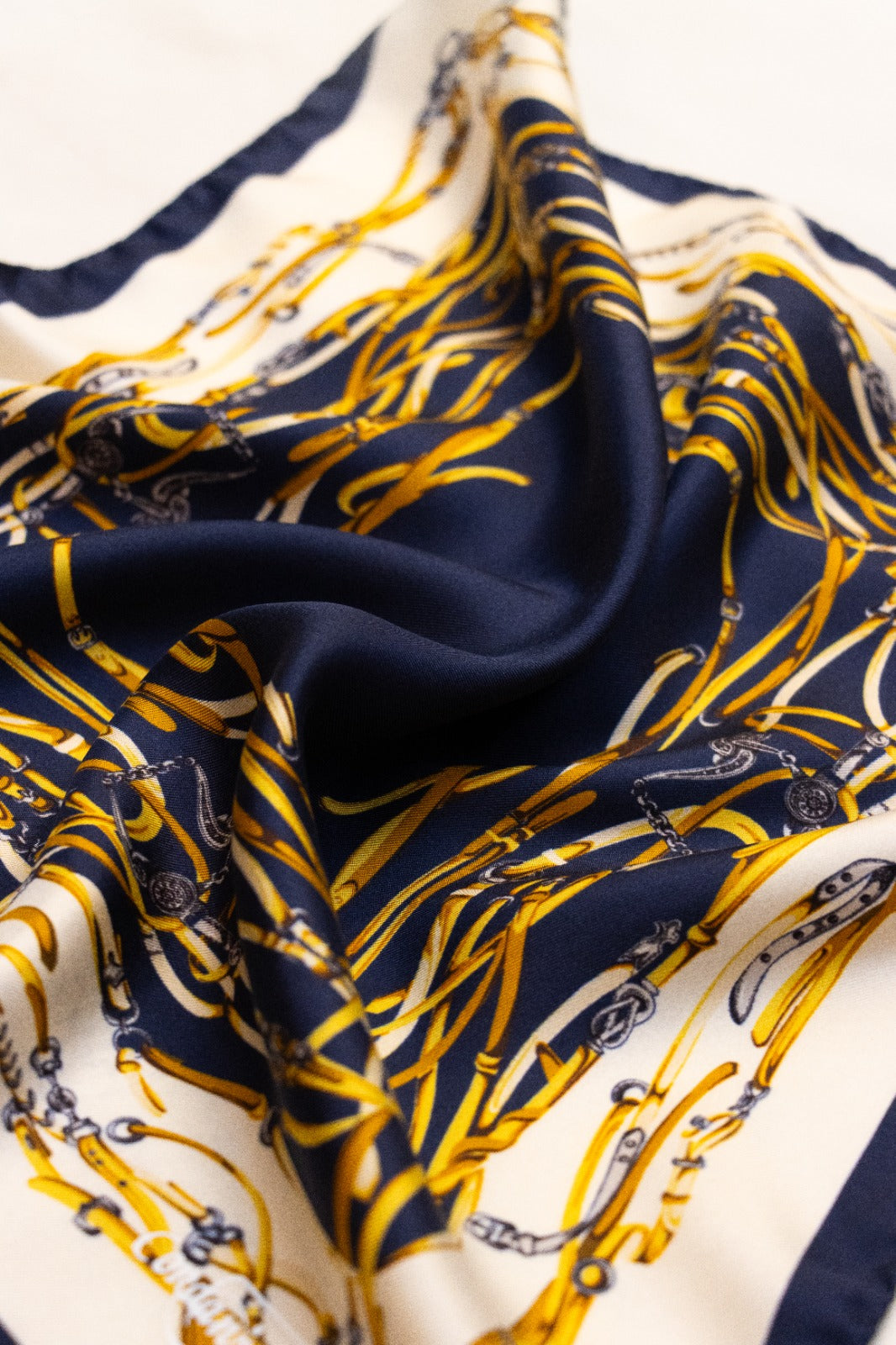 Fularino da collo in Twill di Pura Seta blu e bianco