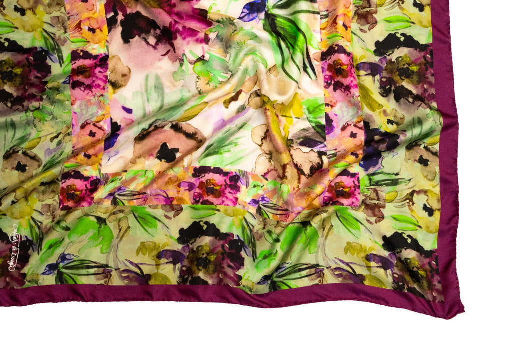 Foulard Classico in Twill di Pura Seta Verde e Viola