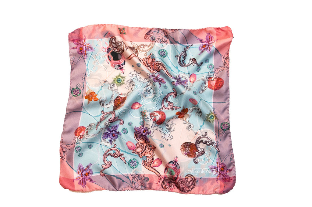 Fularino da collo in Twill di Pura Seta rosa e azzurro