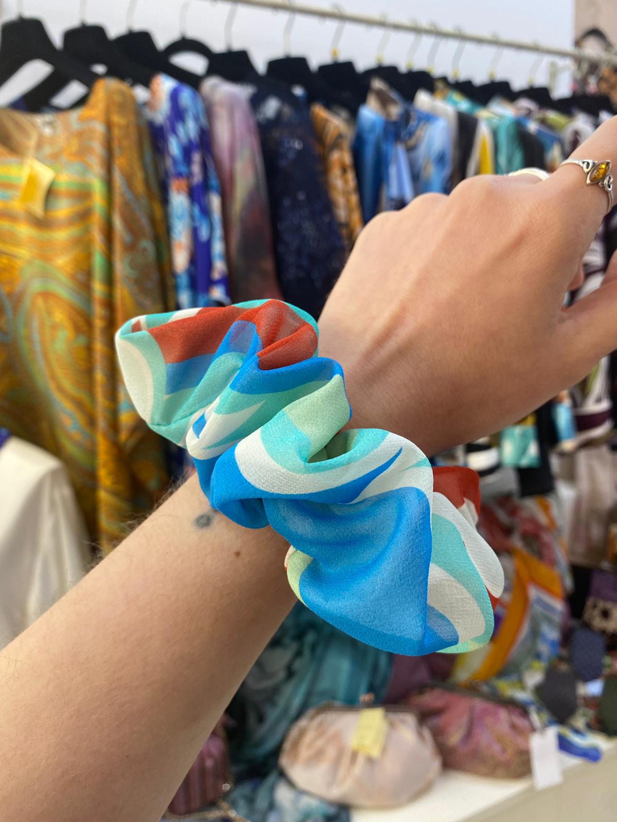 Scrunchies Georgette Pura Seta geometrico
