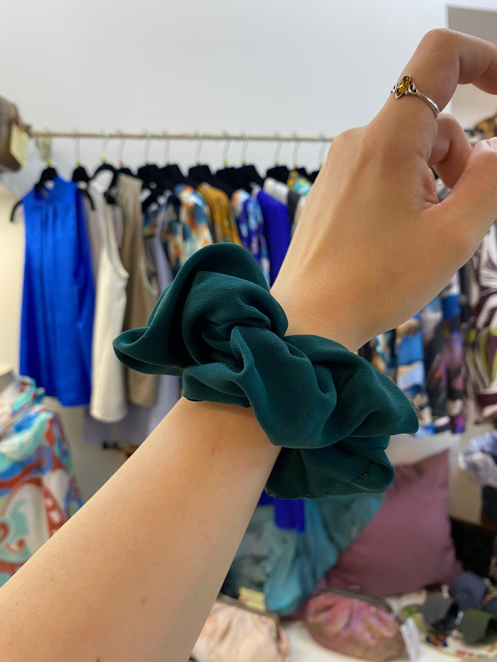 Scrunchies Pura Seta Verde Scuro