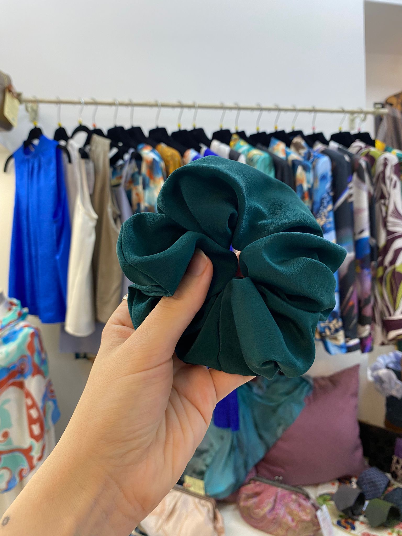 Scrunchies Pura Seta Verde Scuro