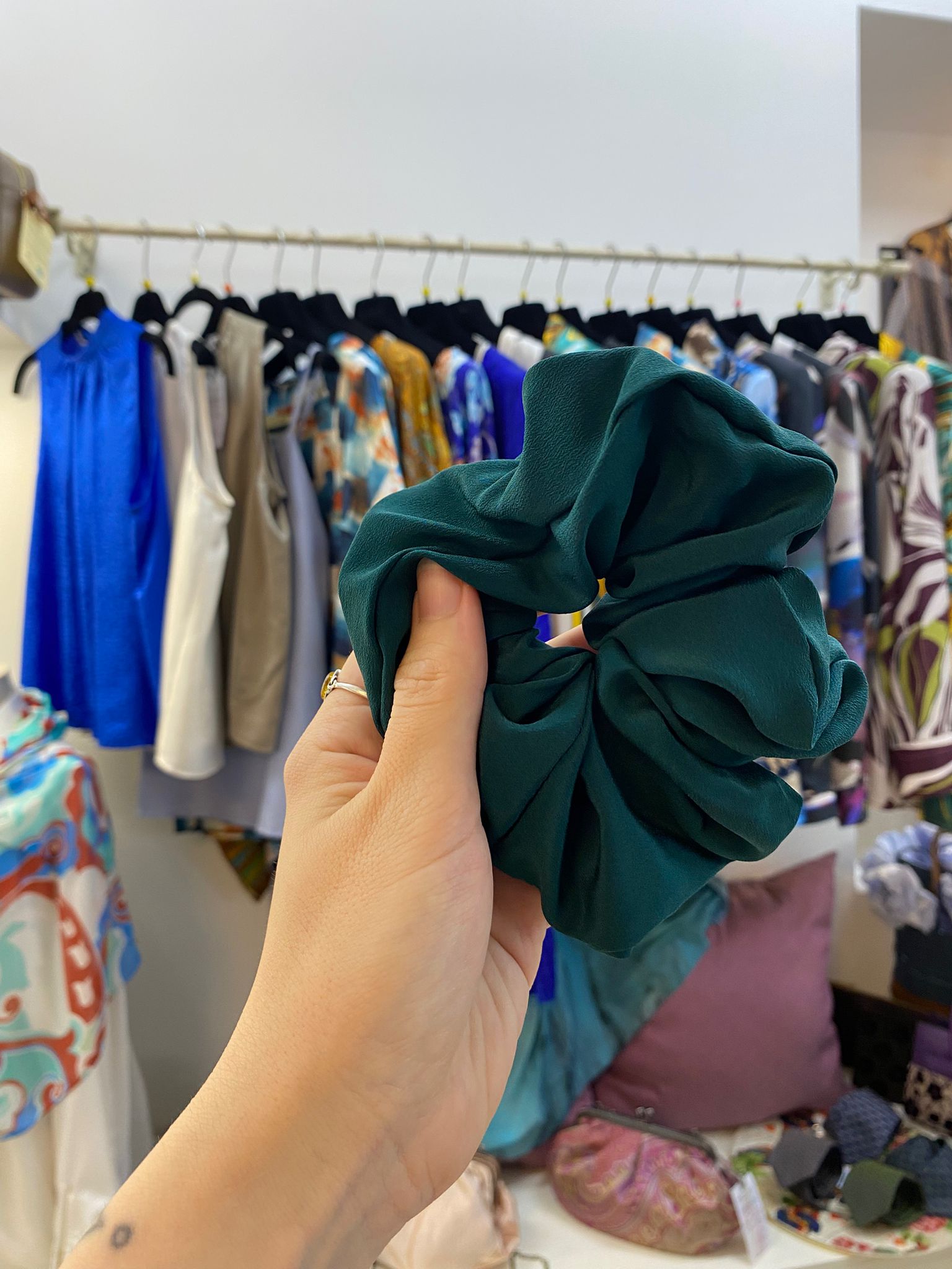 Scrunchies Pura Seta Verde Scuro