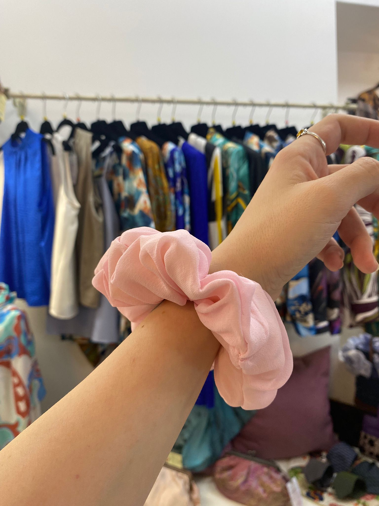 Scrunchies Georgette Pura Seta Rosa