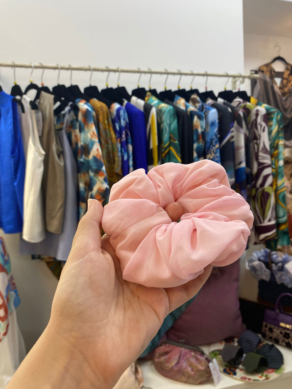 Scrunchies Georgette Pura Seta Rosa
