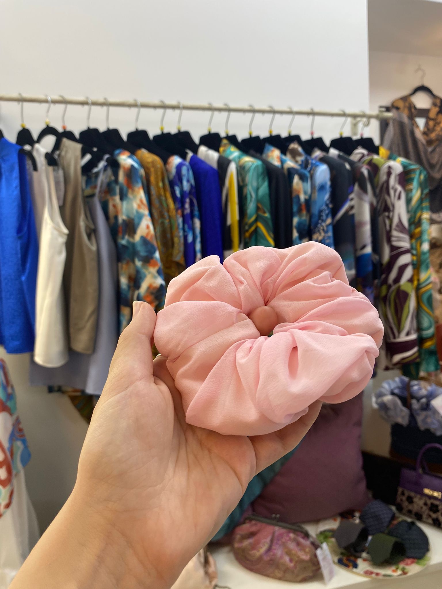 Scrunchies Georgette Pura Seta Rosa