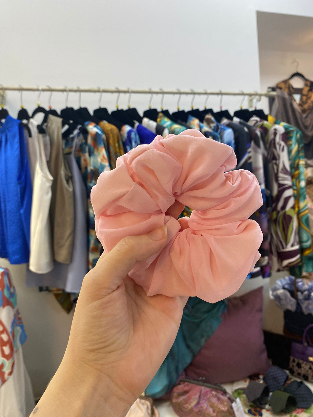 Scrunchies Georgette Pura Seta Rosa