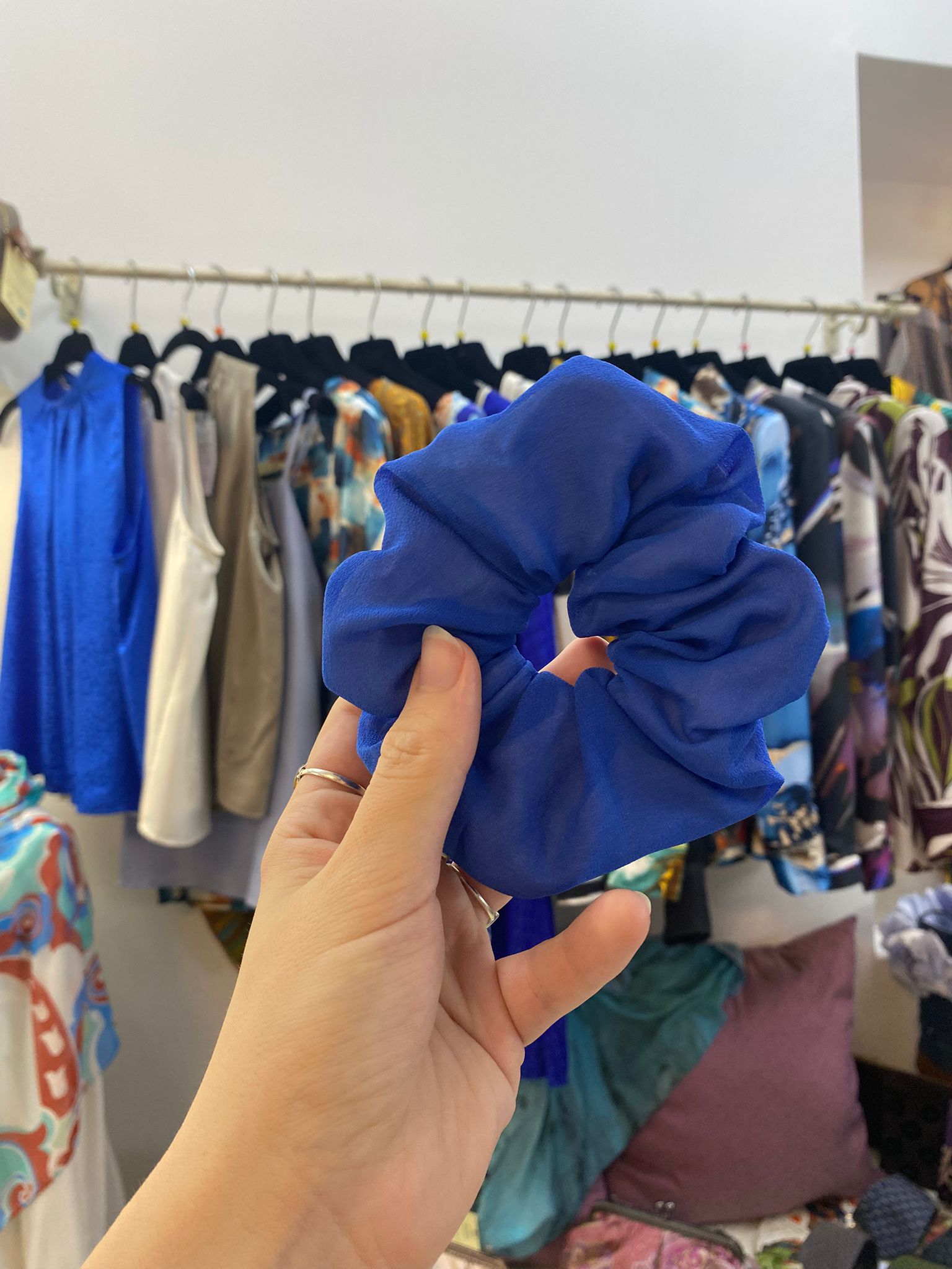 Scrunchies Georgette Pura Seta Azzurro Scuro