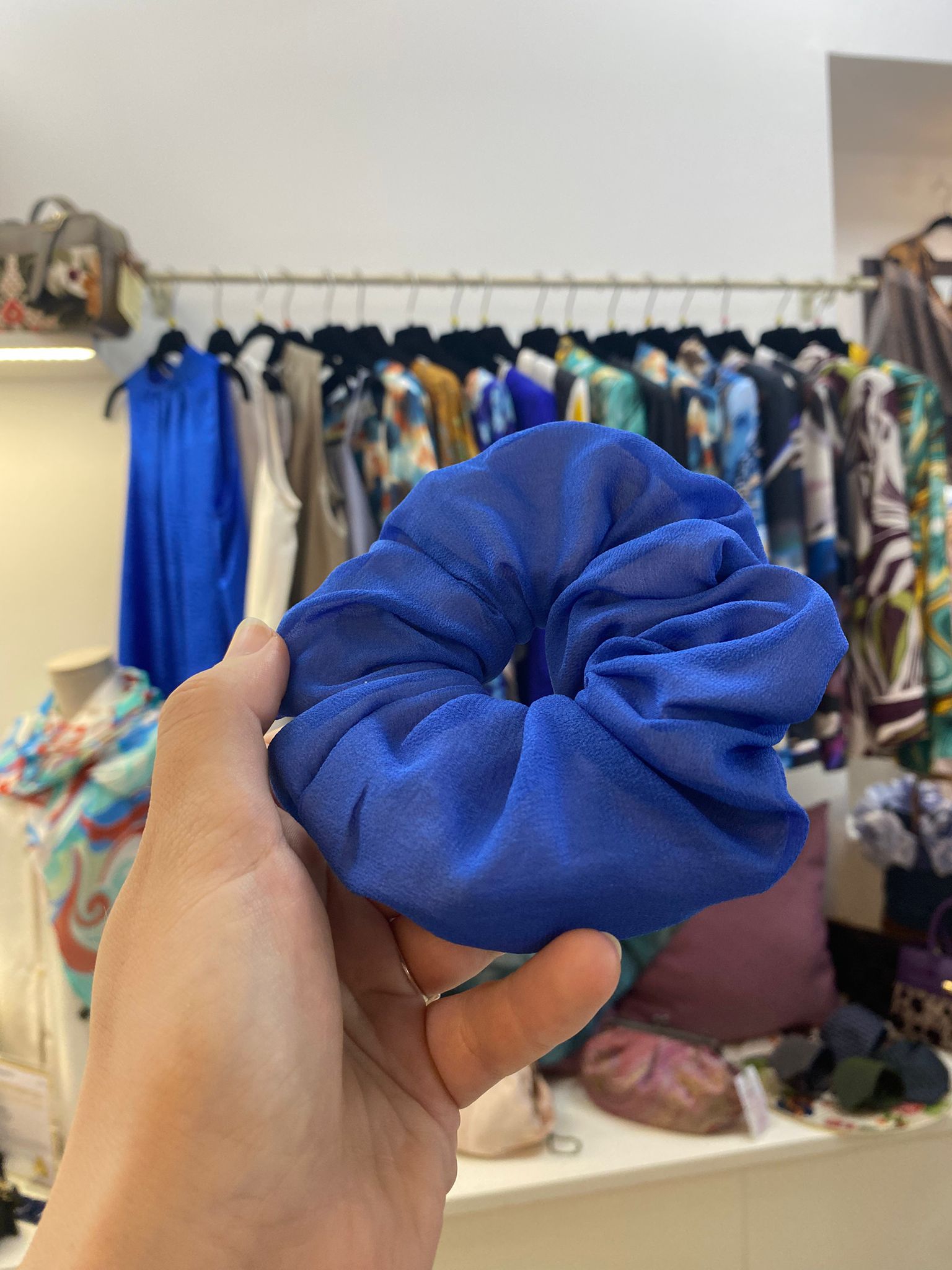 Scrunchies Georgette Pura Seta Azzurro Scuro