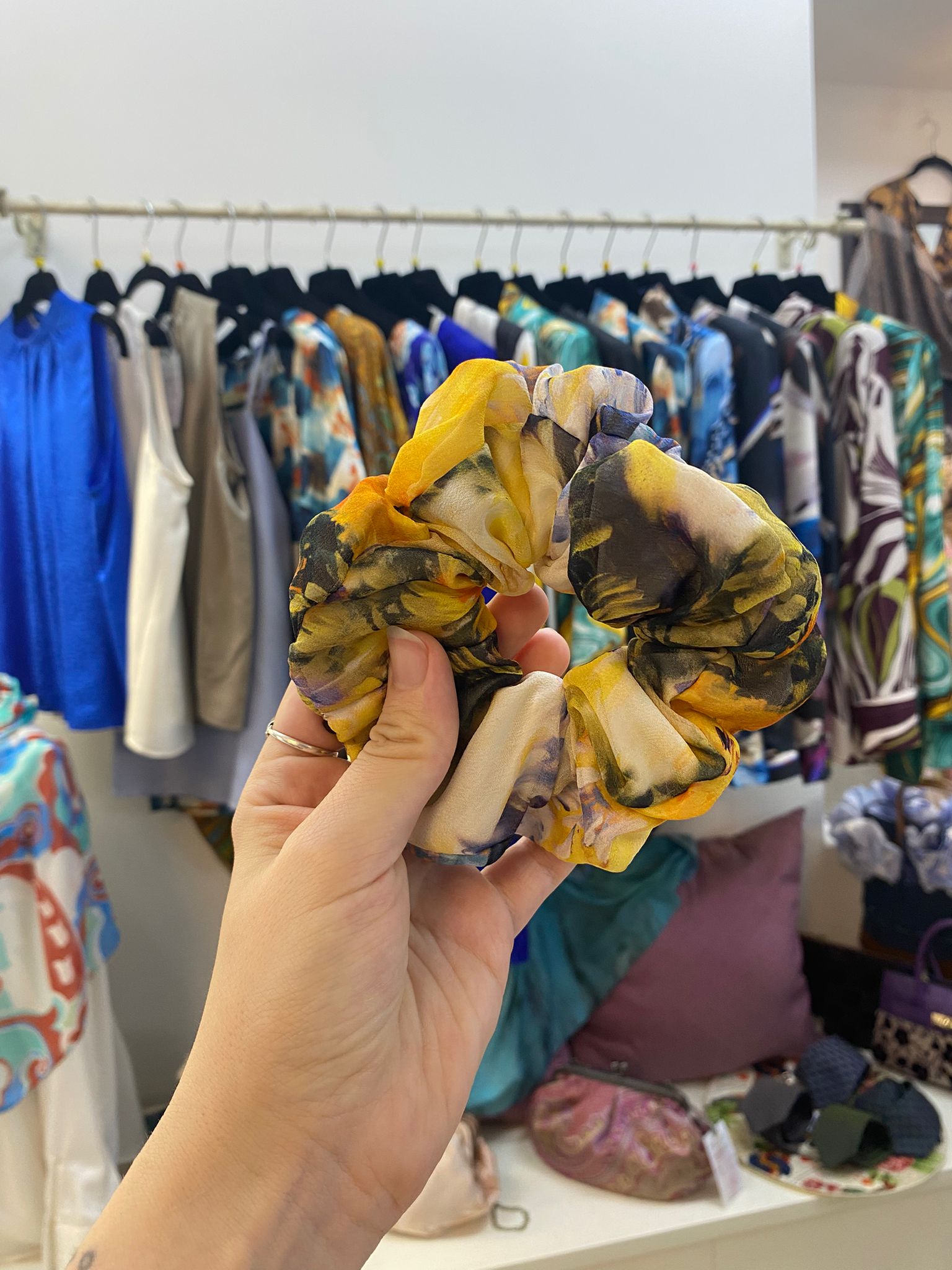 Scrunchies Georgette Pura Seta Fiori Estivi