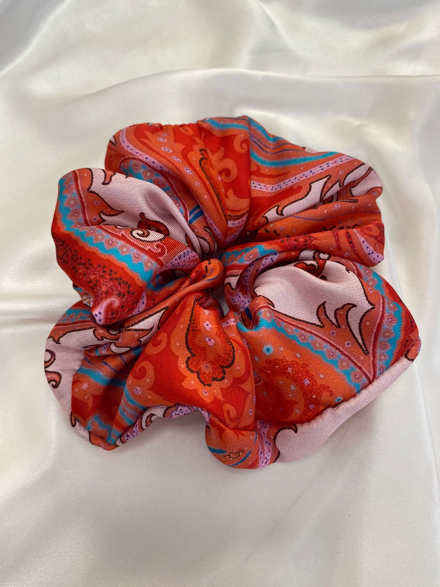 Scrunchies Pura Seta raso disegno cachemire