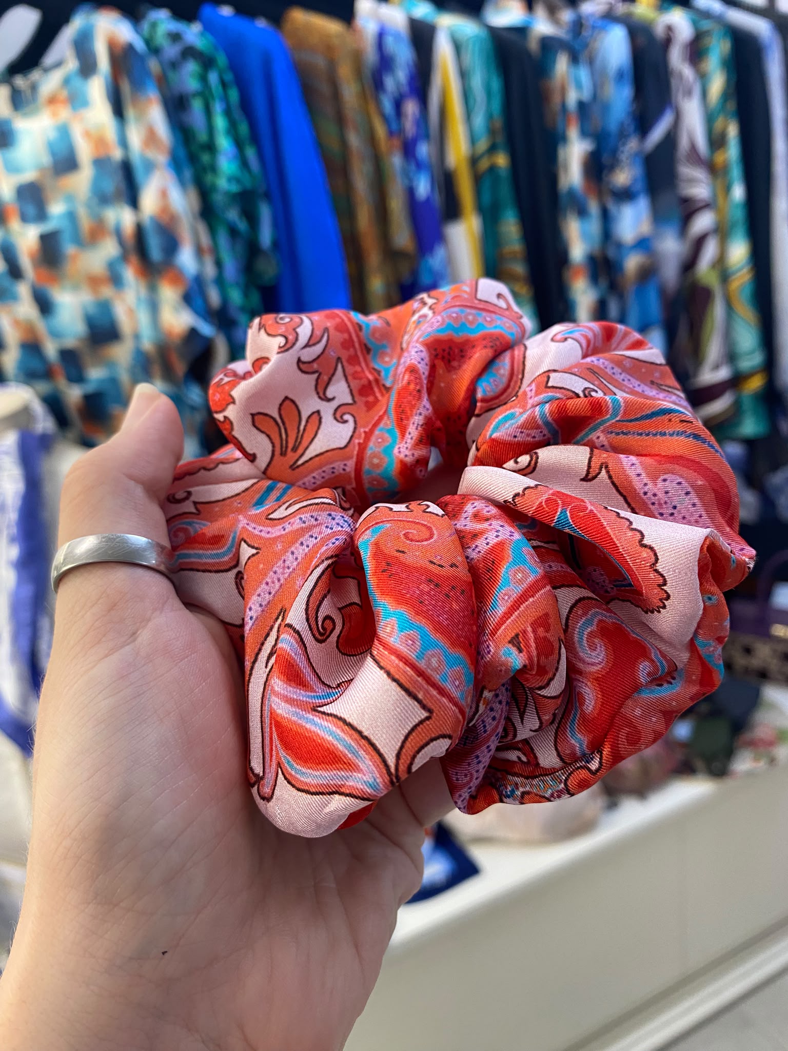 Scrunchies Pura Seta raso disegno cachemire