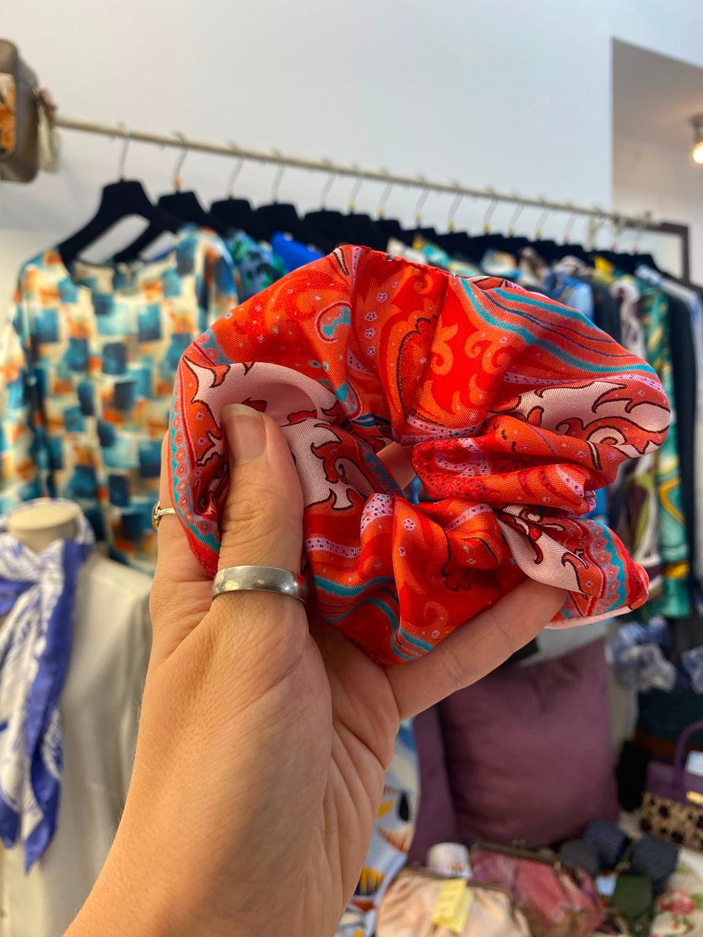 Scrunchies Pura Seta raso disegno cachemire