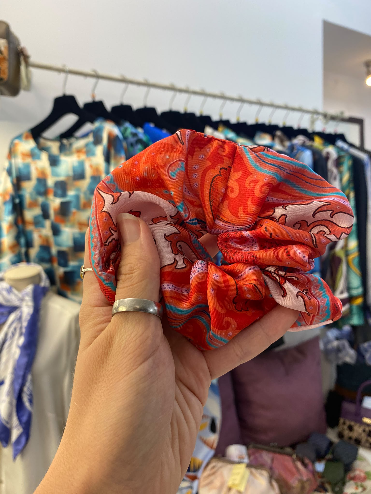 Scrunchies Pura Seta raso disegno cachemire