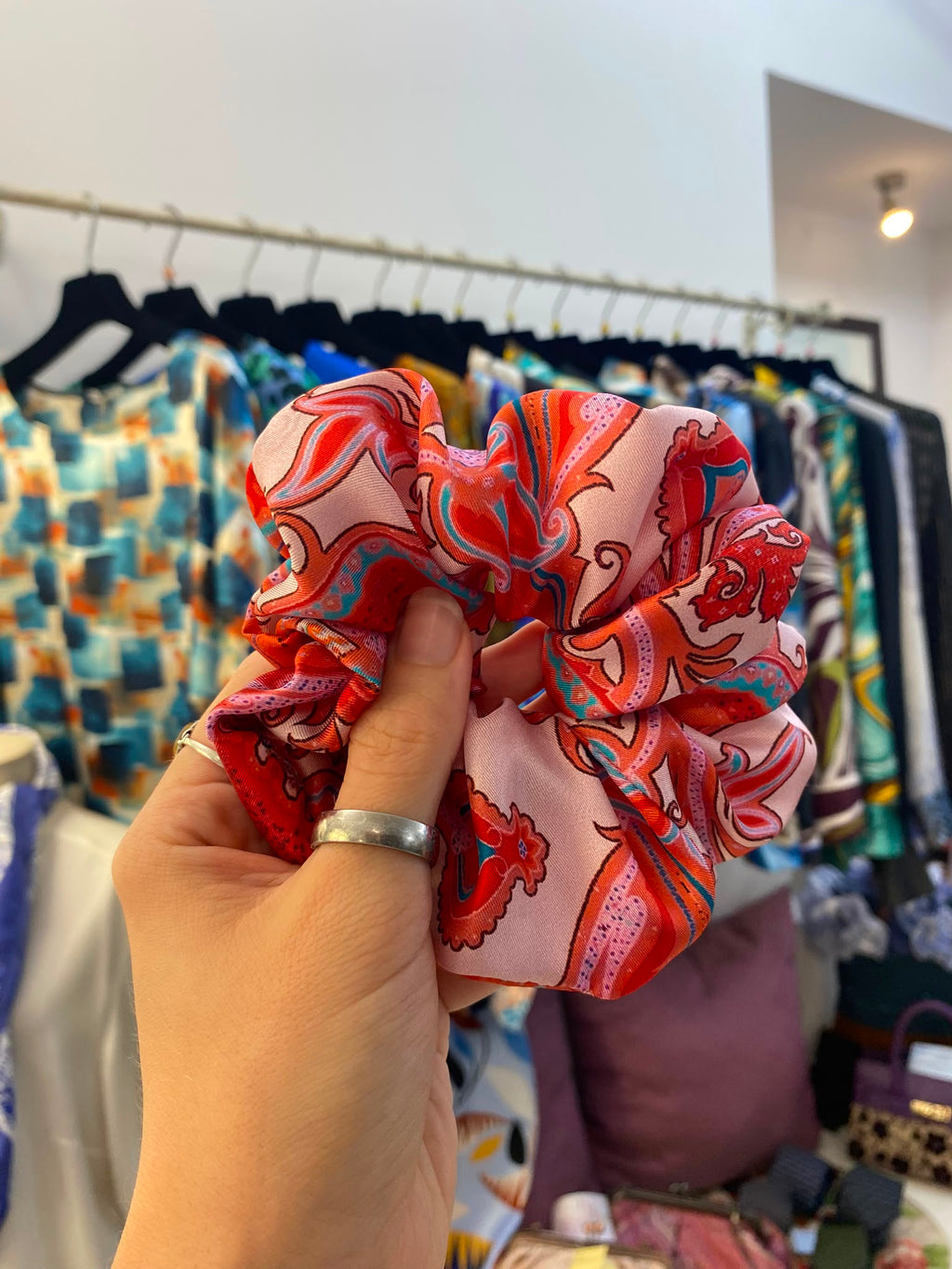 Scrunchies Pura Seta raso disegno cachemire