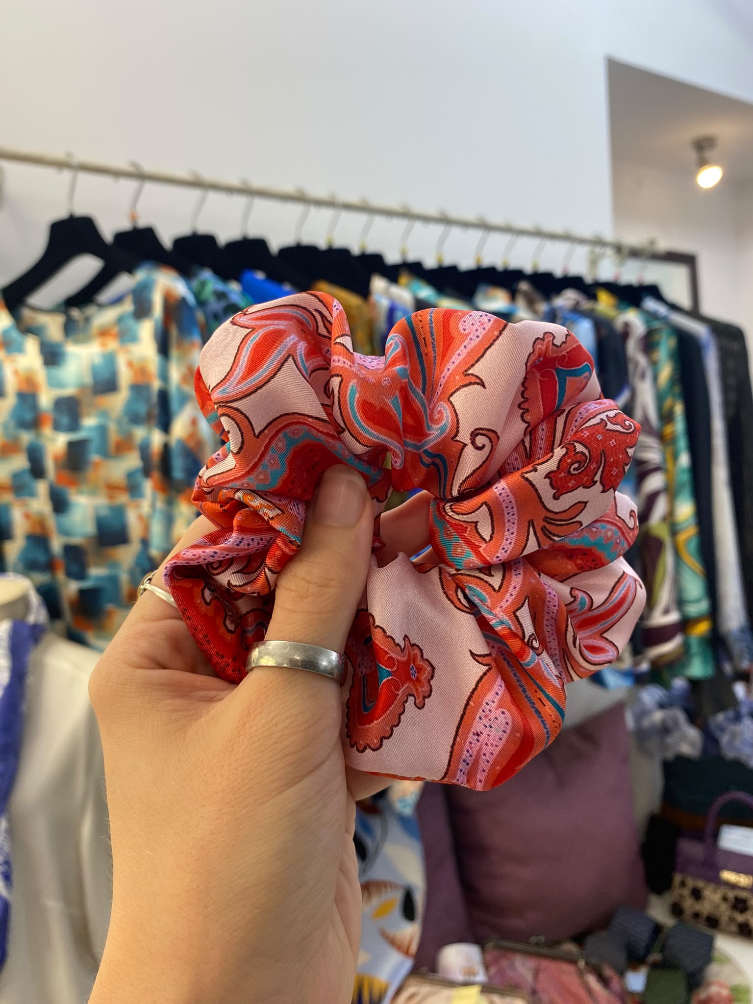 Scrunchies Pura Seta raso disegno cachemire