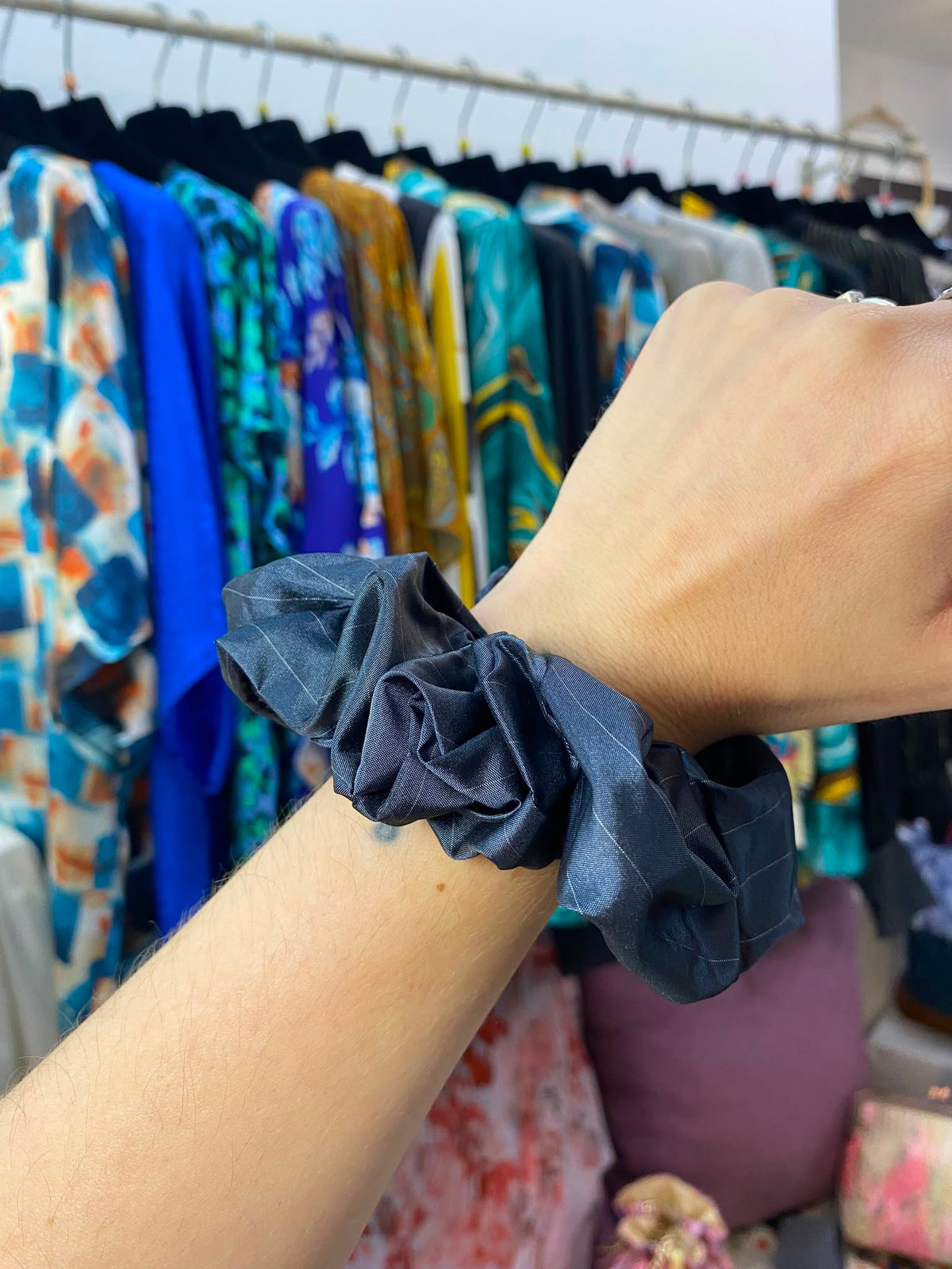 Scrunchies Pura Seta quadretti verdi