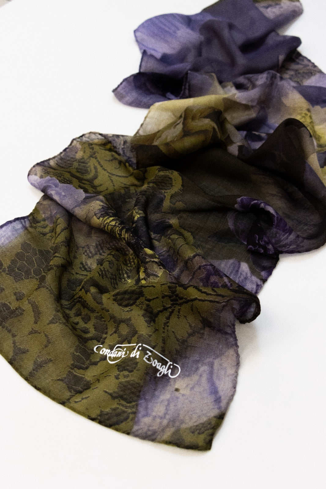 Sciarpa Piccola Lana e Seta Pizzo verde e viola