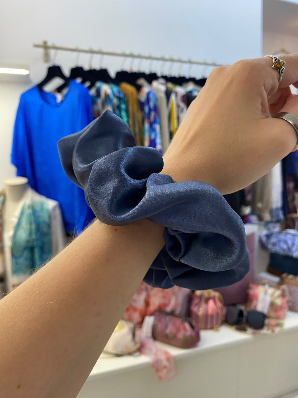 Scrunchies Pura Seta Grigioazzurro