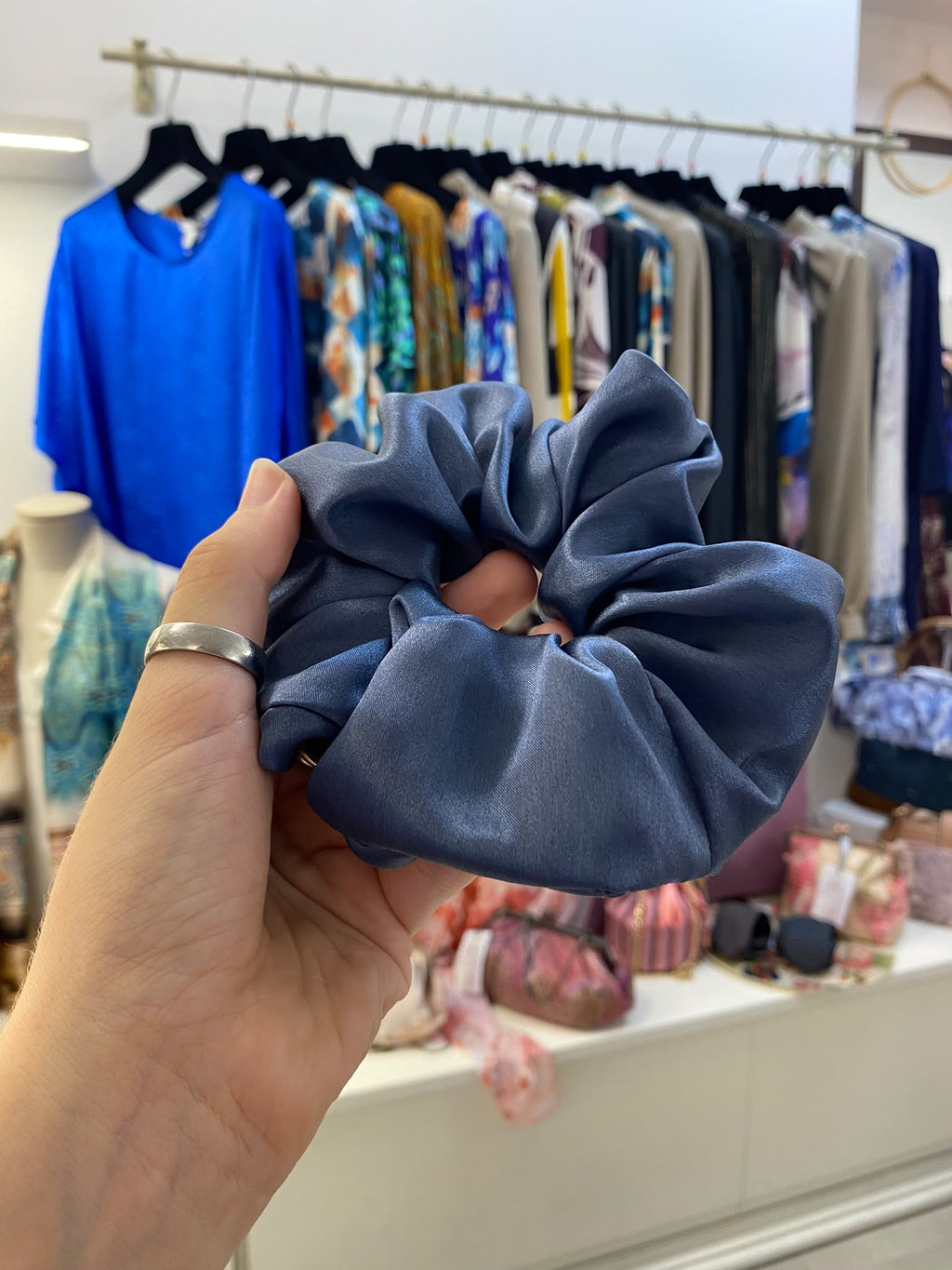 Scrunchies Pura Seta Grigioazzurro