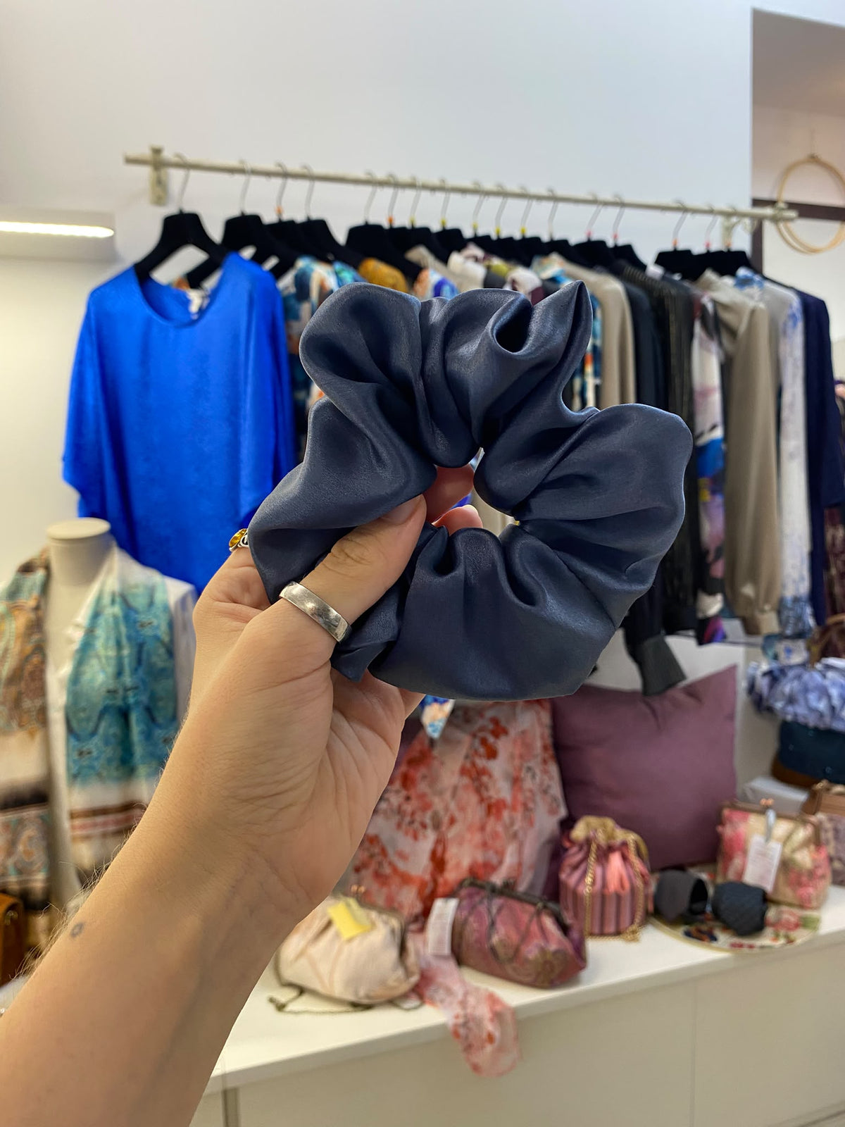 Scrunchies Pura Seta Grigioazzurro
