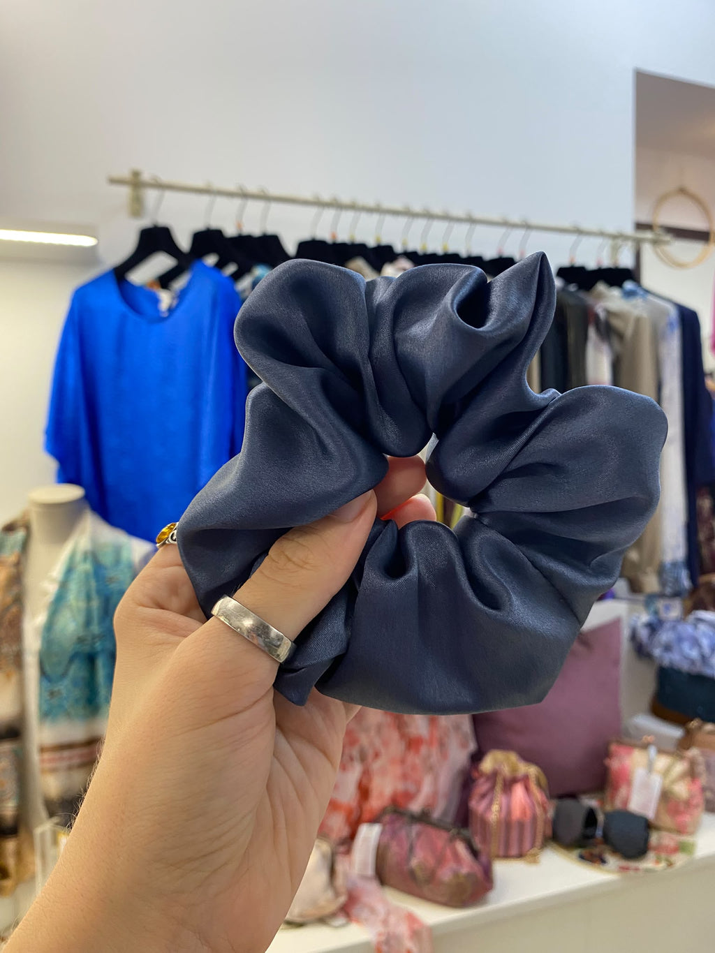 Scrunchies Pura Seta Grigioazzurro
