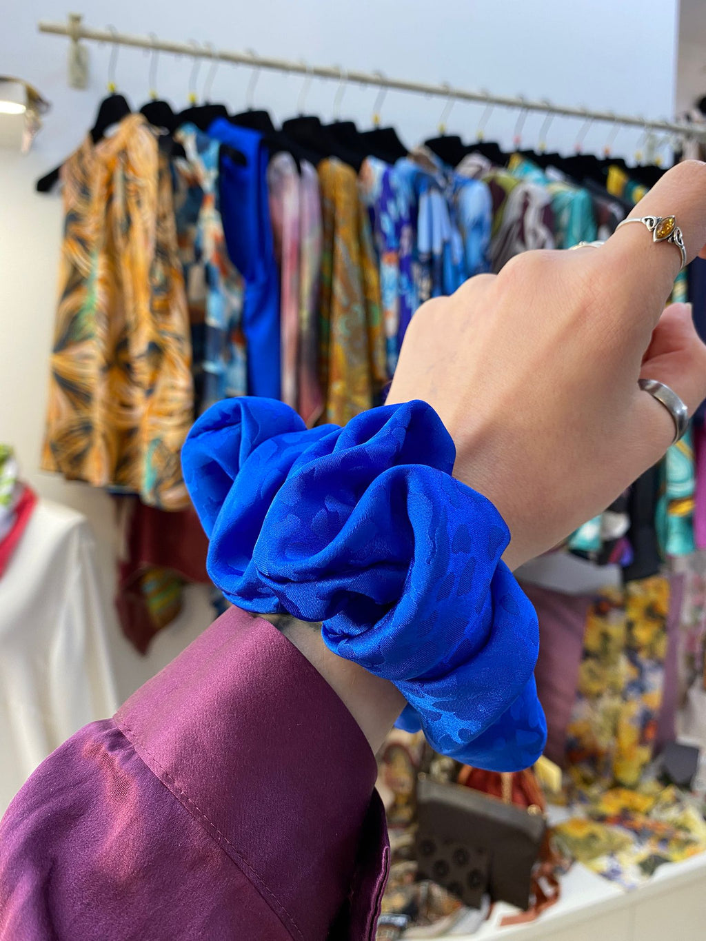 Scrunchies Pura Seta blu cina