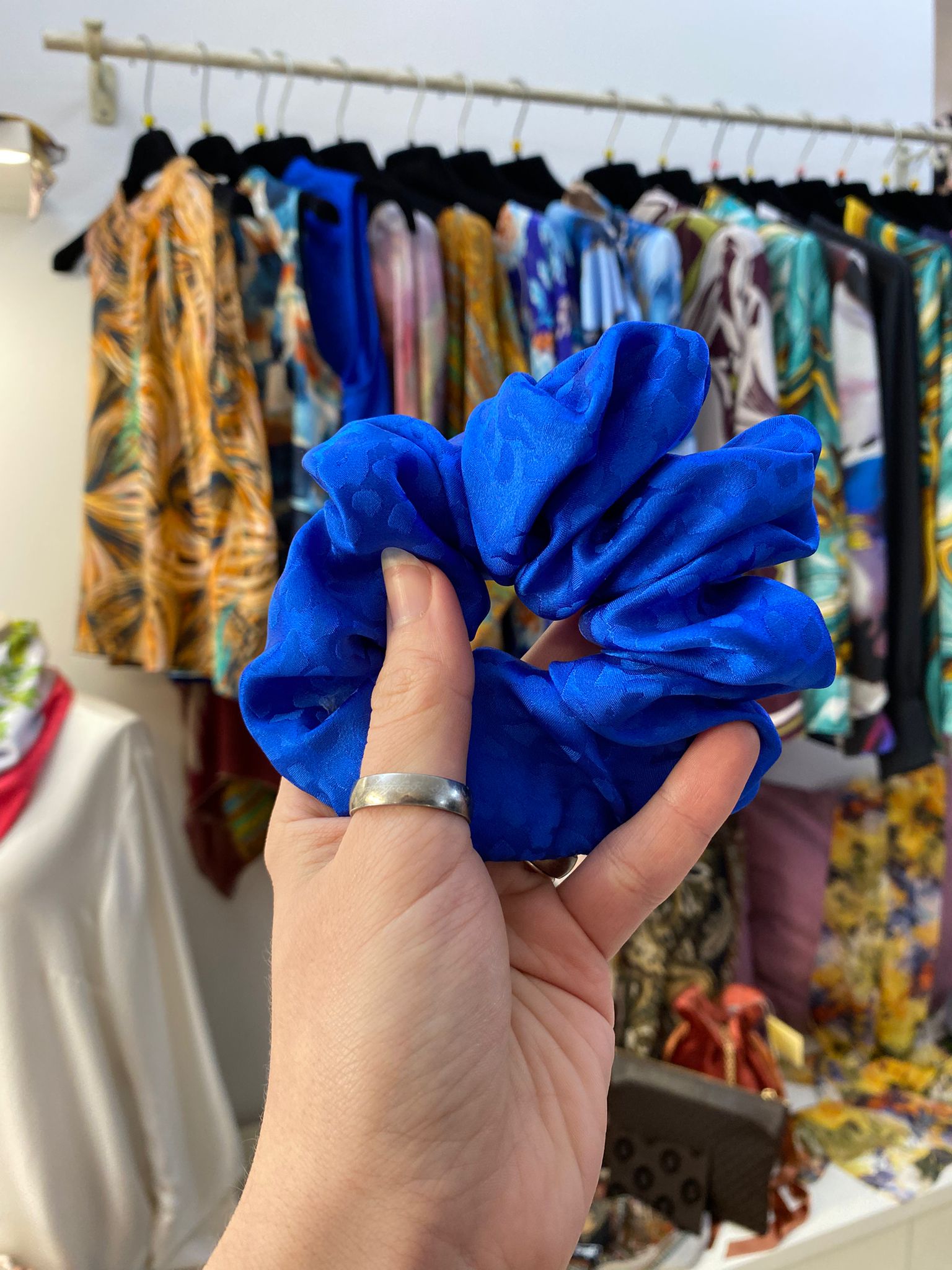 Scrunchies Pura Seta blu cina