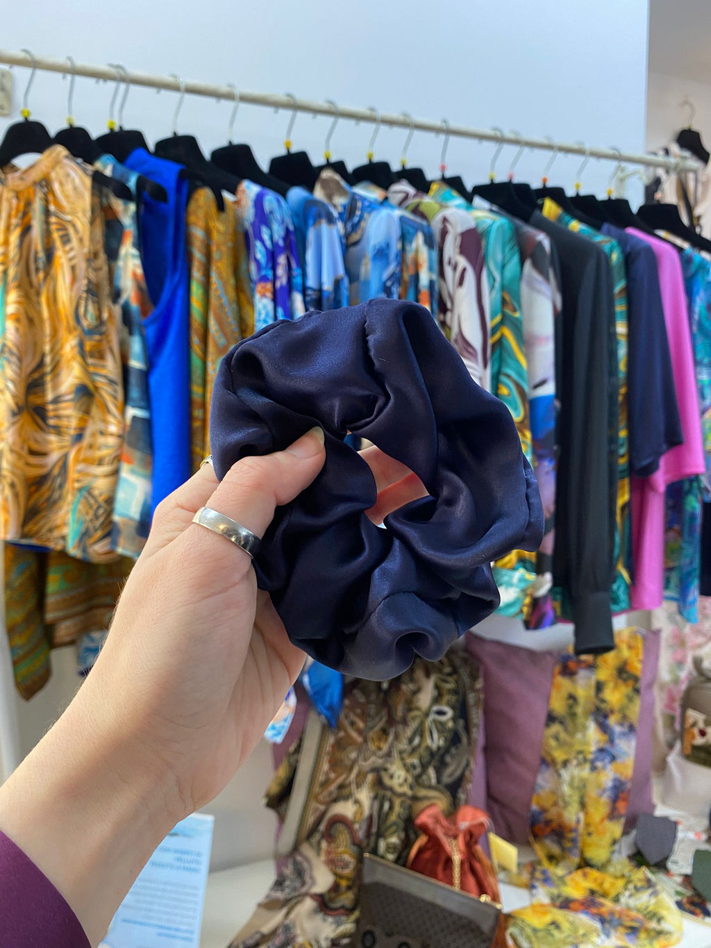 Scrunchies Pura Seta raso blu