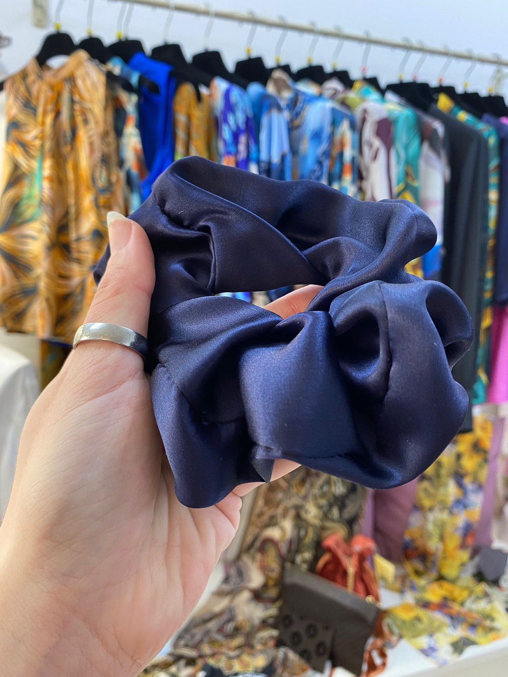 Scrunchies Pura Seta raso blu