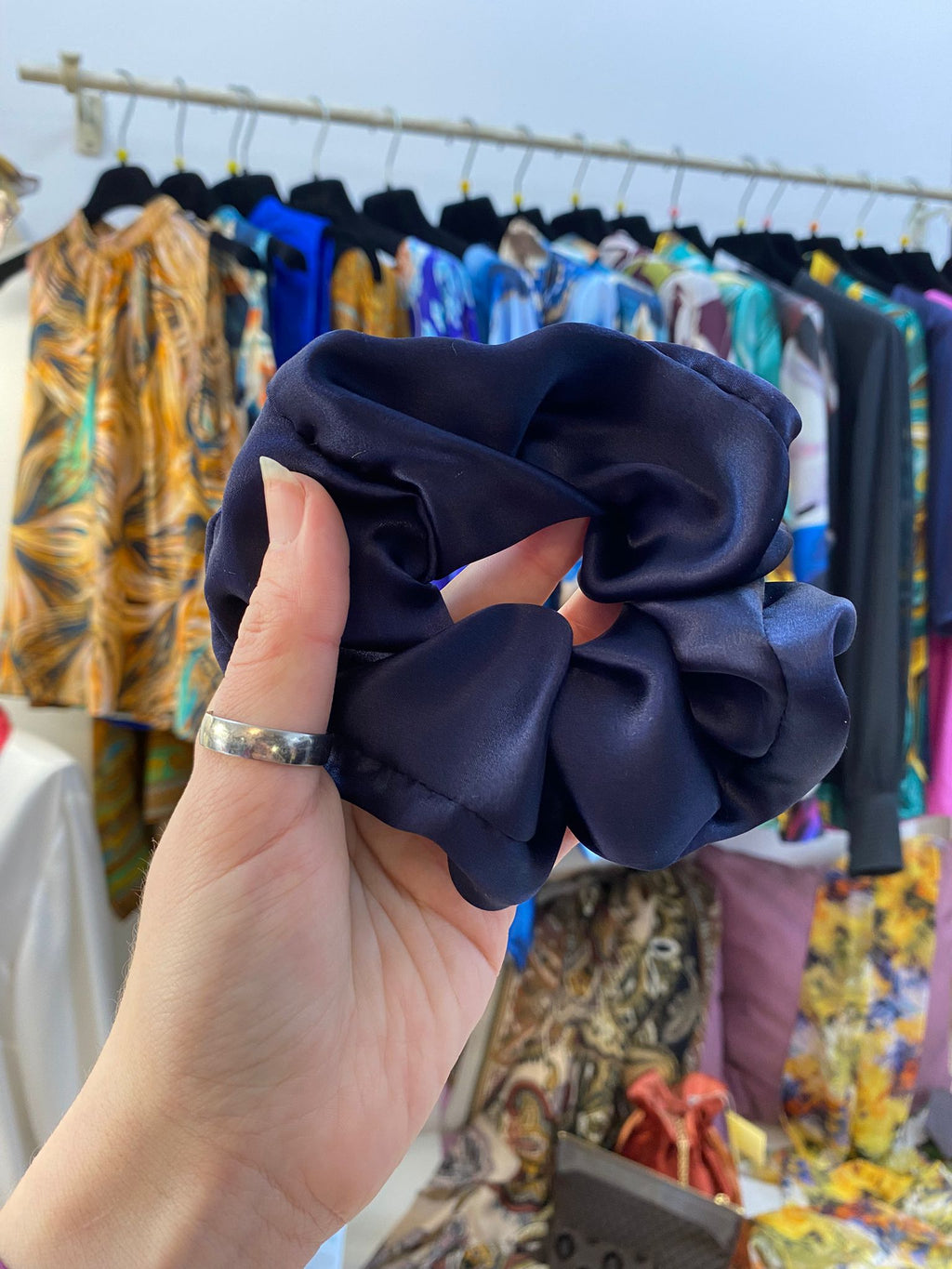 Scrunchies Pura Seta raso blu