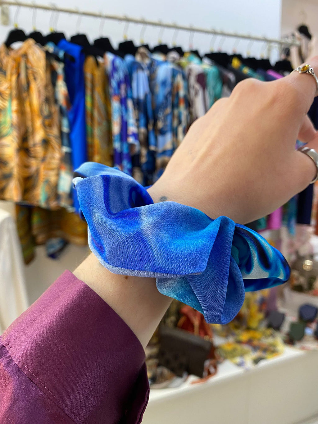 Scrunchies Pura Seta blu sfumato
