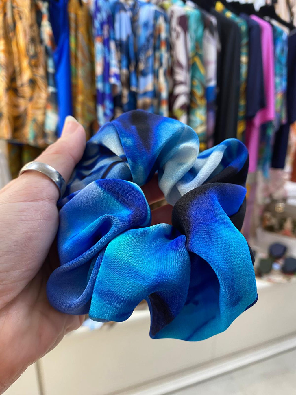Scrunchies Pura Seta blu sfumato