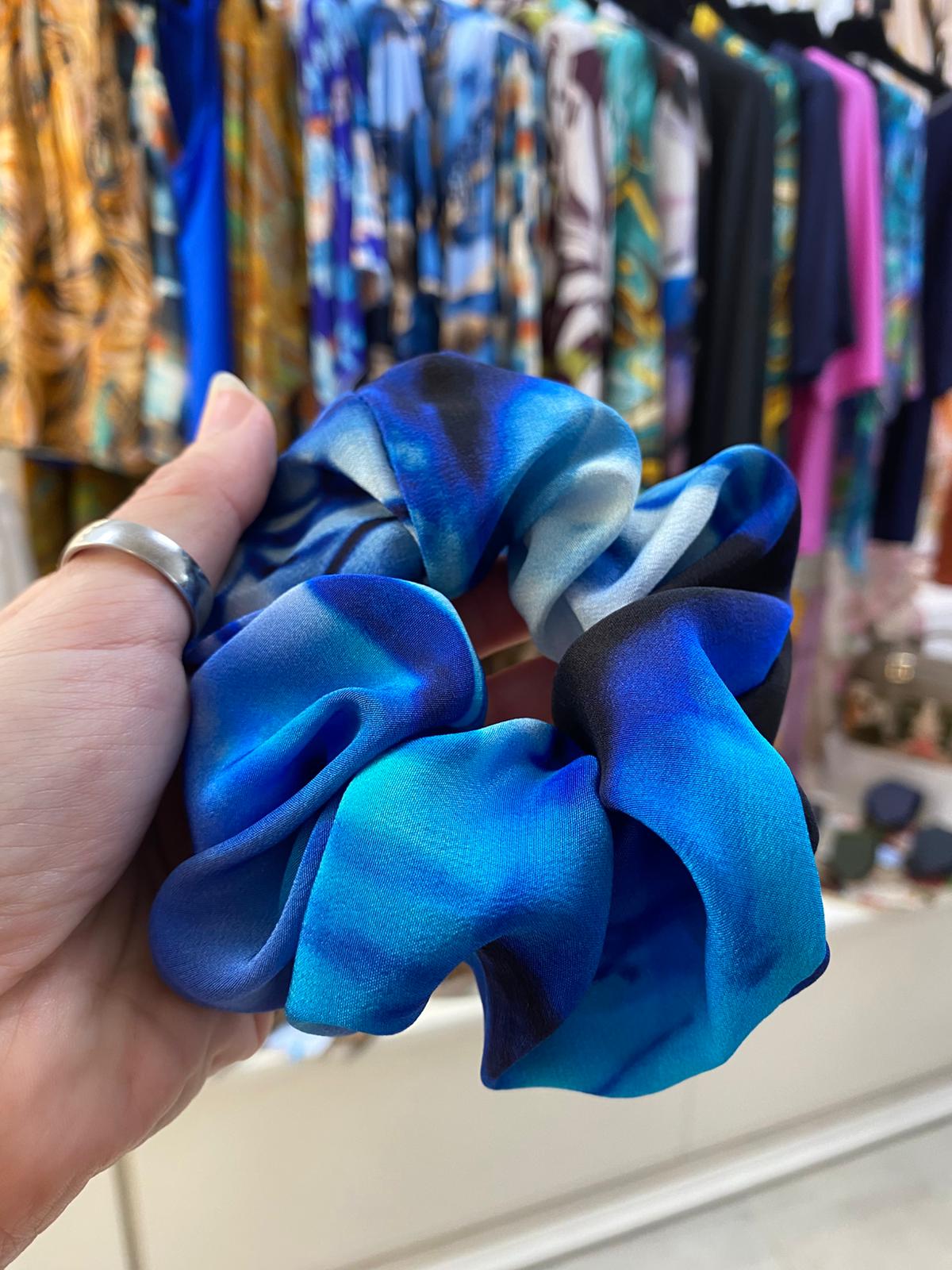 Scrunchies Pura Seta blu sfumato