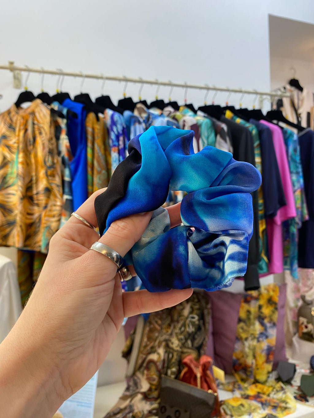 Scrunchies Pura Seta blu sfumato