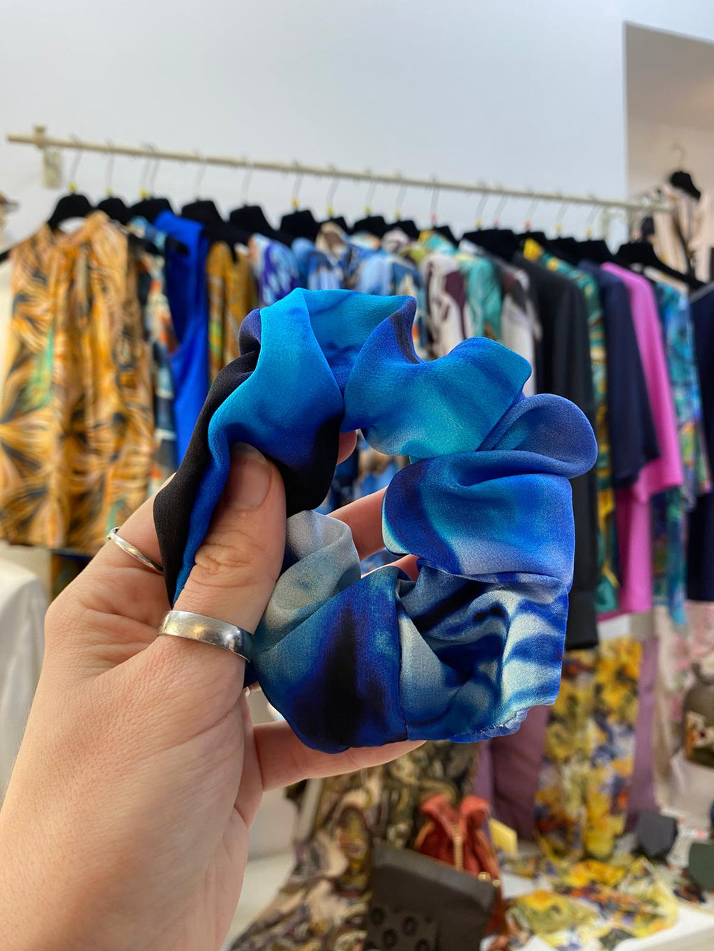Scrunchies Pura Seta blu sfumato