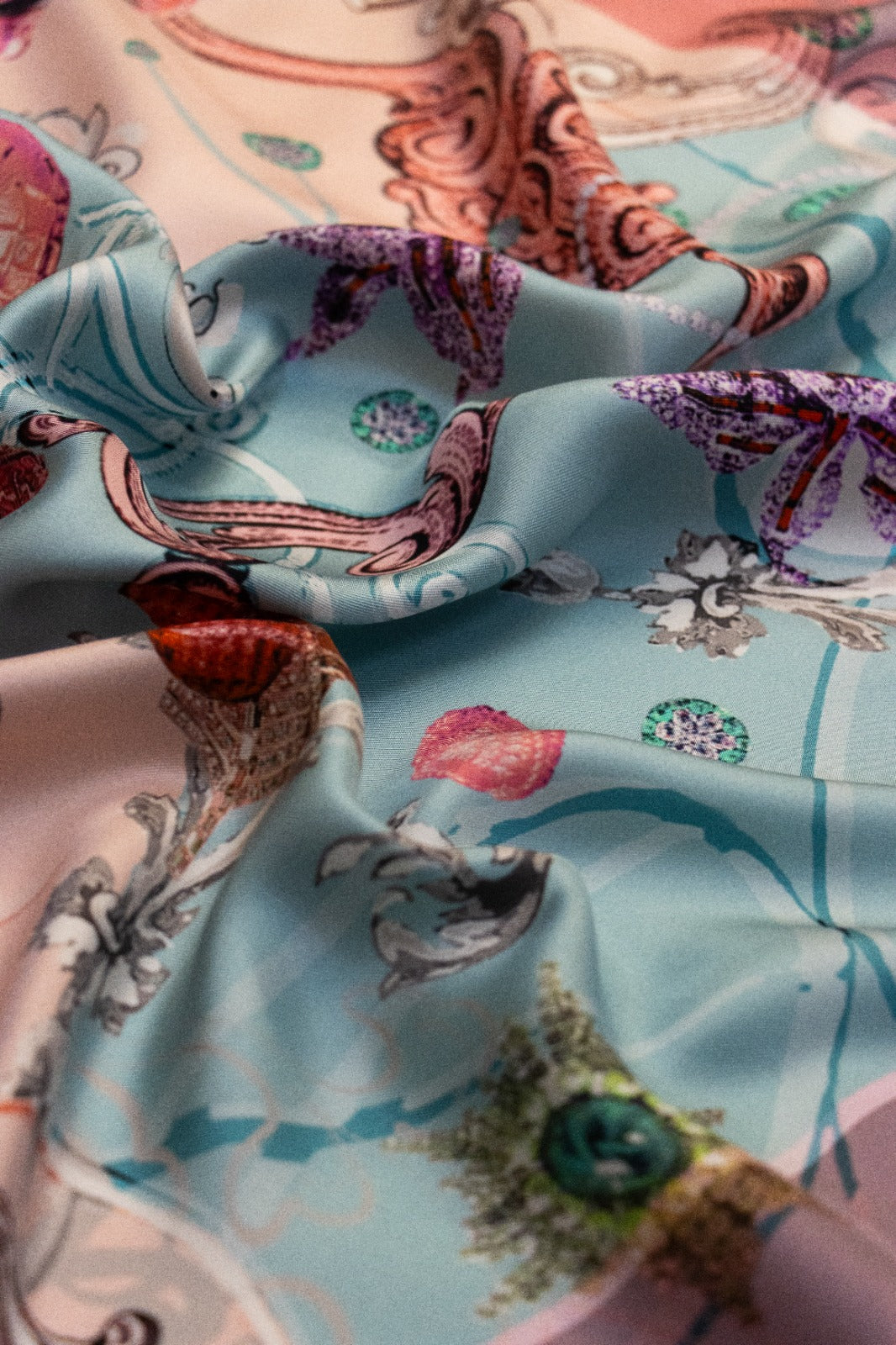 Foulard Classico in Twill di Pura Seta azzurro e rosa
