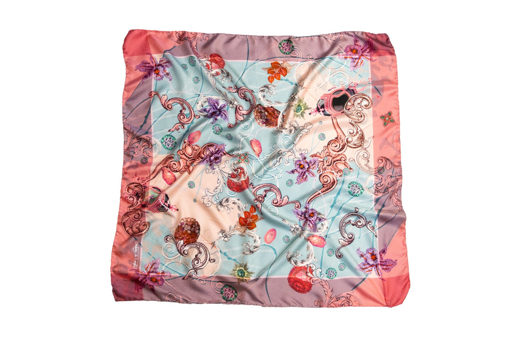 Foulard Classico in Twill di Pura Seta azzurro e rosa