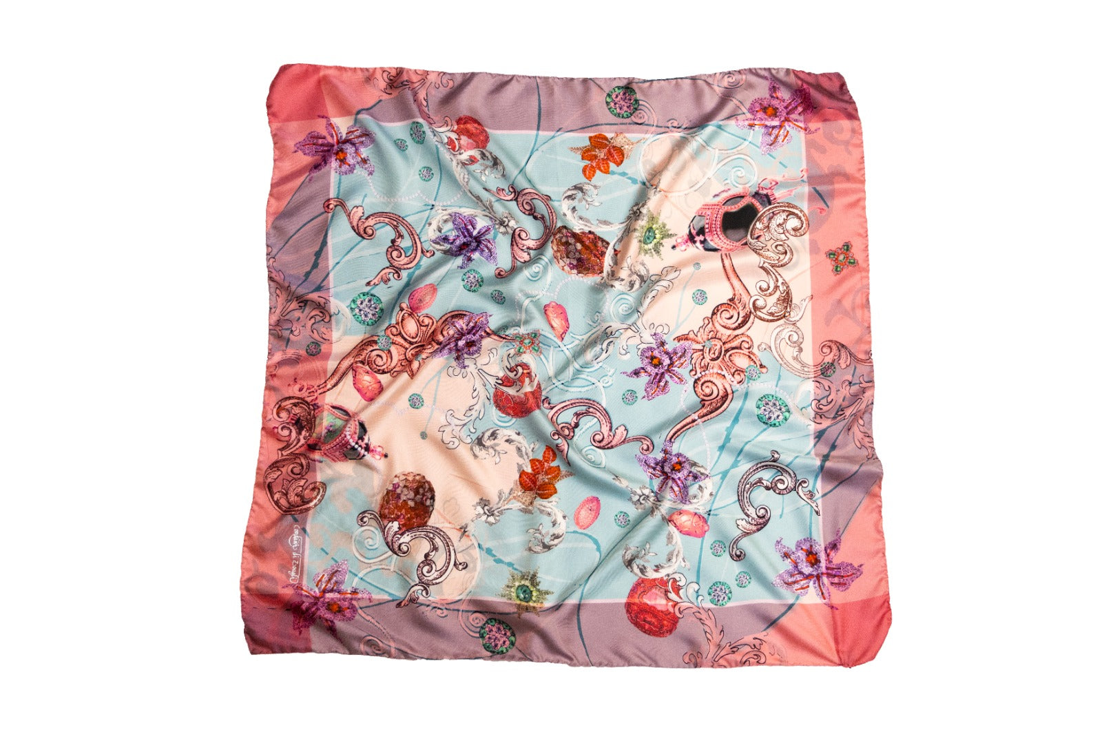 Foulard Classico in Twill di Pura Seta azzurro e rosa