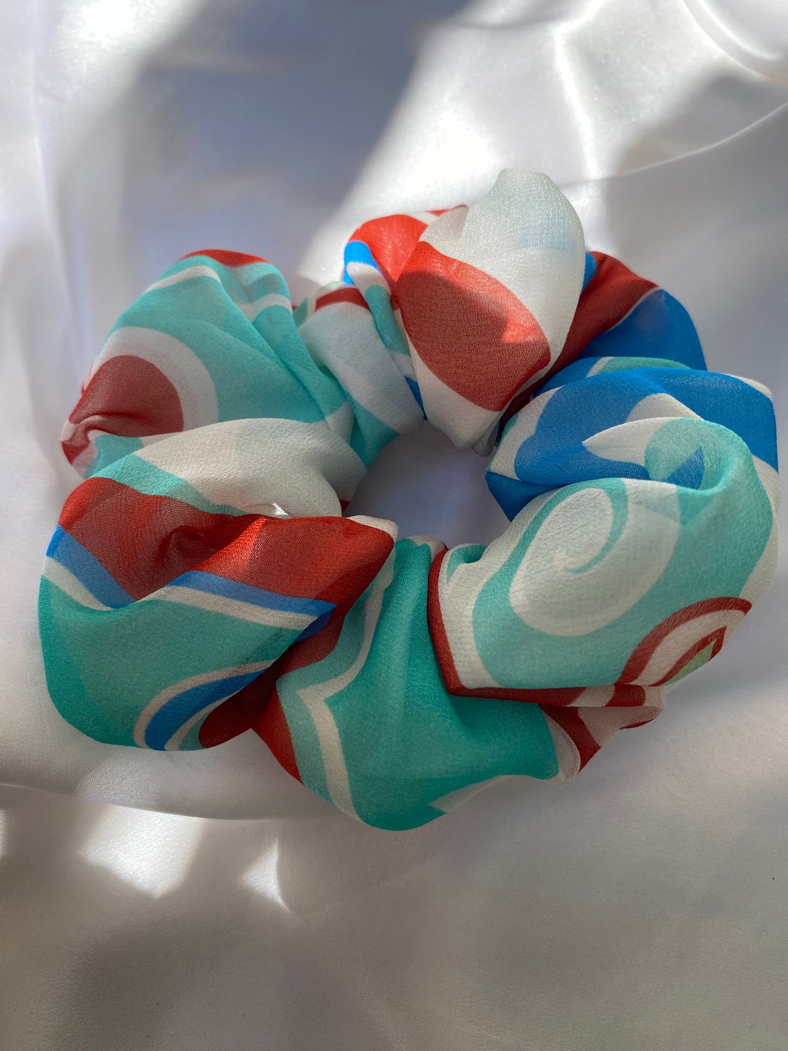 Scrunchies Georgette Pura Seta geometrico